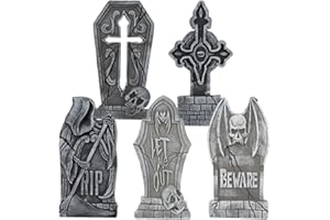JOYIN 17" Halloween Decorations Outdoor Tombstones, 5 Pack Halloween Graveyard Foam Headstones Decor with 12 Metal Stakes for Prop Cemetery Yard Lawn Decorations, Party Supplies