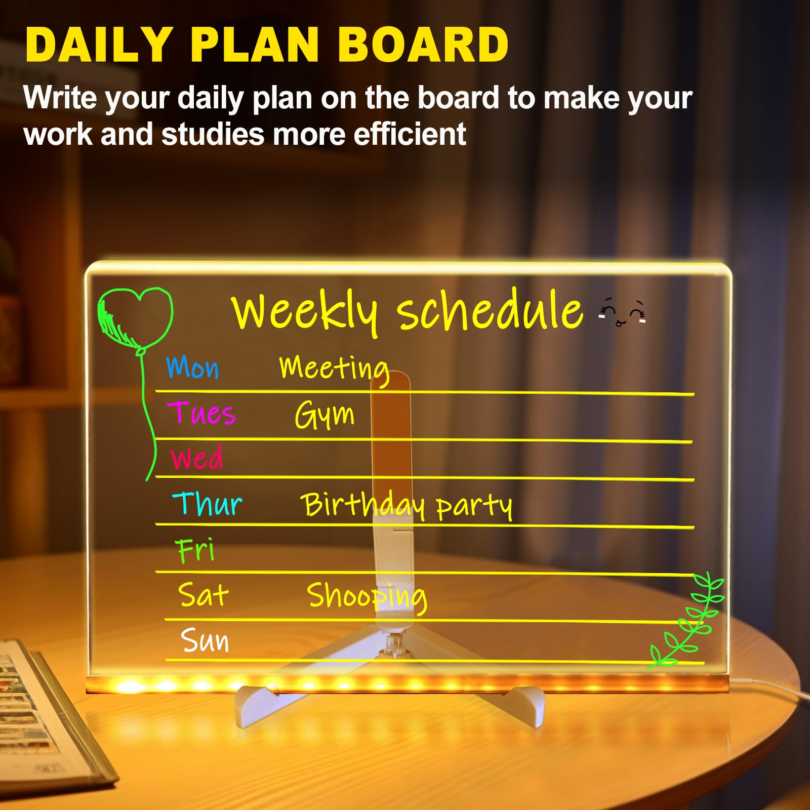 LED Note Board with Colors Christmas Gifts for Teens, Led Message Note Board Writing Board Drawing Board for Kids, Acrylic Light Up Dry Erase Board for Festival Decoration 7 Markers, 11.8 X 7.9in