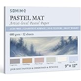 Somime 9x12 600gsm Sanded Pastel Paper Pad, 12 Sheets of 6 Light Colors | Heavyweight Artist Drawing Paper Pad for Pencils and Soft Oil Charcoal Pastels