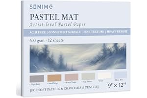 Somime 9x12 Sanded Pastel Paper Pad for Artists, 12 Sheets of 6 Assorted Light Colors Heavyweight Drawing Paper Pad for Penci
