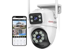 GUOANVISION 【6MP Security Cameras Outdoor】 Dual Lens Linkage,6MP WiFi Surveillance Camera,360°View,Human Detection,Auto Tracking,Light Alarm,Night Vision,Two-Way Audio, Corded Power.