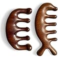 2 Pack Wooden Wide Tooth Hair Comb and Head Massage Tool - Handmade 100% Natural Green Sandalwood Meridian Scalp Massager