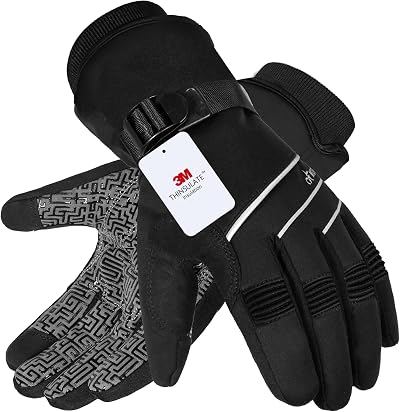 MOREOK Waterproof Windproof Winter Gloves 3M Thinsulate Touchscreen Warm Black L