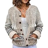 LIZALIG Cardigan for Women Fair Isle Sweater Chunky Cardigan Plus Size Cute Outfits Knit, Vintage Style for Fall Winter