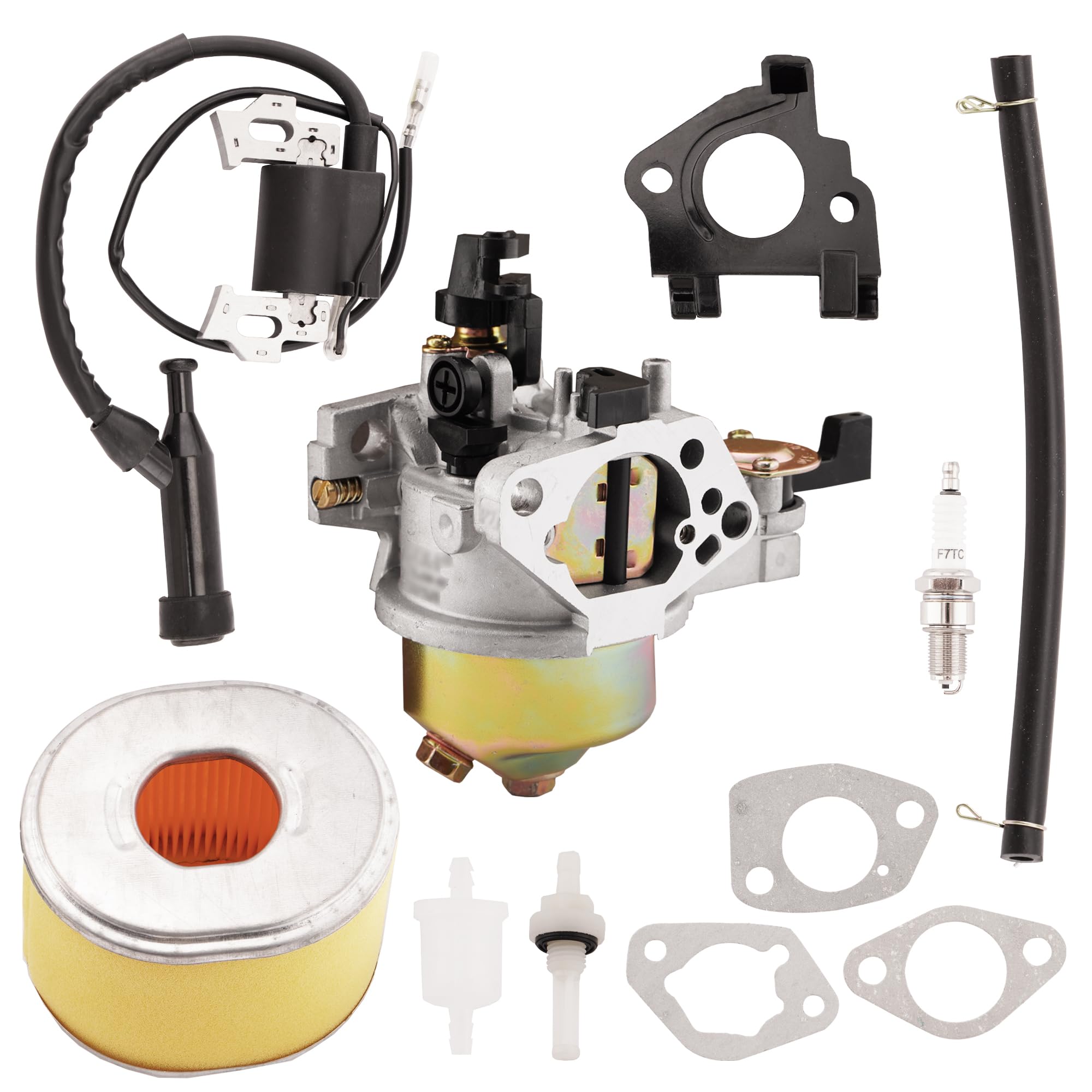 WateryWave Carburetor GX390 Carb Fit for Honda GX390 GX340 13HP Engine Replace for 16100-ZF6-V01 16100-ZF6-V00 with Fuel Line Ignition Coil Air Fuel Filter Insulator Spark Plug, 11PCS(GX390-7KIT)