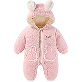 JiAmy Baby Fleece Snowsuit Newborn Hooded Winter Outfits Infant Boys Girls Hooded Zipper Jumpsuit Romper