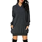 Auxo Women's Long Sleeve Hooded Pockets Pullover Hoodie Dress Tunic Sweatshirt Dark Grey US 12/Asian XL