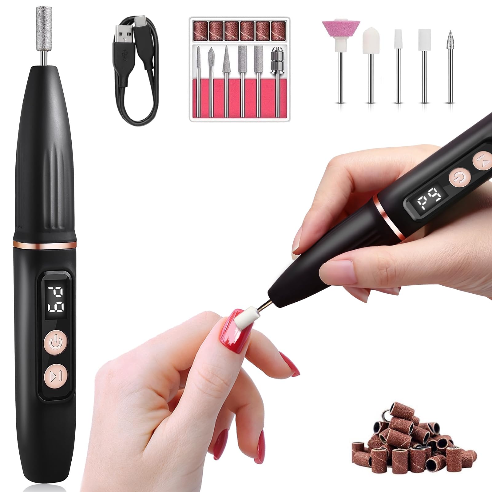 電動ネイルマシン 【2025新登场 爪磨き 】 ネイルマシン 1台で多用途 20000RPM 高速回転 ネイルマシーン 甘皮処理 リムーバー 爪磨き 九段階スピ一ト usb充電式 携帯に便利 LEDディスプレイ 低騒音 正逆回転 電動 多機能 電動ネイル削り ネイルポリッシャー 電動やすり 爪 ネイル 電動ヤスリ 説明書付き商品画像