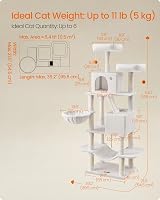 Feandrea Cat Tree 168 cm Large Tower 13 Scratching Posts 2 Caves Cream White view 7