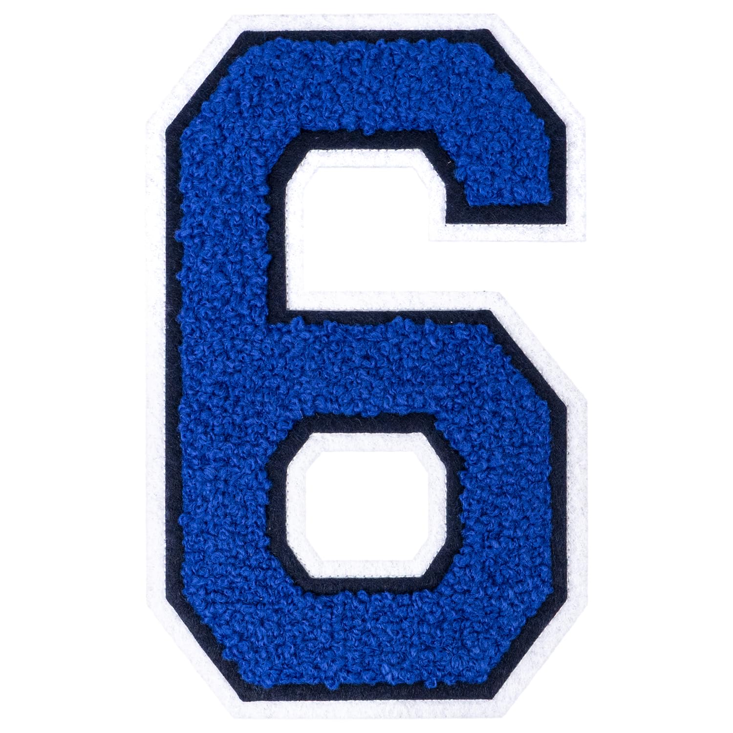 Photo 1 of 1 PCS 6 Inch Large Blue Chenille Number Patches - Iron On Big Varsity Numerals, Large Numbers for Clothing, Backpacks, Hats, Jeans (Blue 6)
