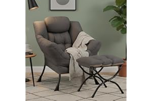 MBOOYOME Lazy Chair with Ottoman, Modern Accent Chair Contemporary Lounge Leisure Upholstered Sofa Chair Set with Armrests, R