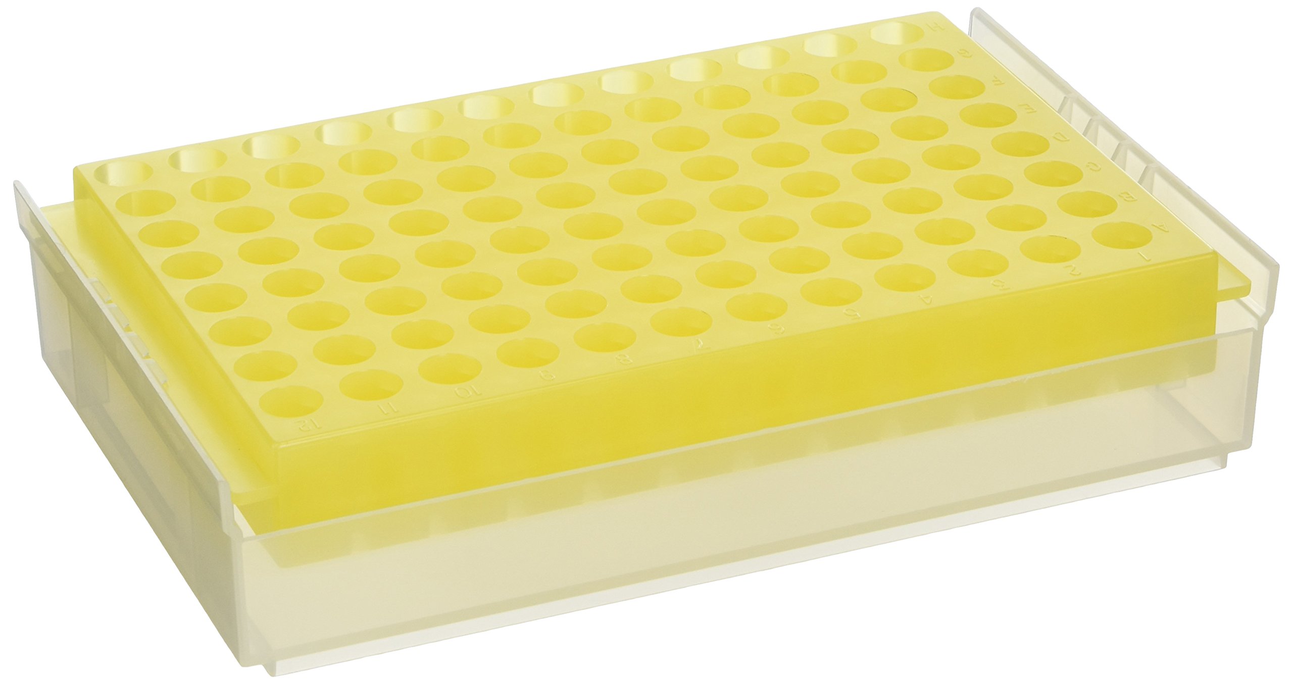 Camlab Plastics RTP/7110-96YC 96 Well Polypropylene Reversible Rack, Yellow