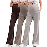 Sweetyweee 3 Pack Women's Maternity Pants Over The Belly Stretchy Pregnancy Sweatpants Bootcut Pregnancy Trousers with Pocket