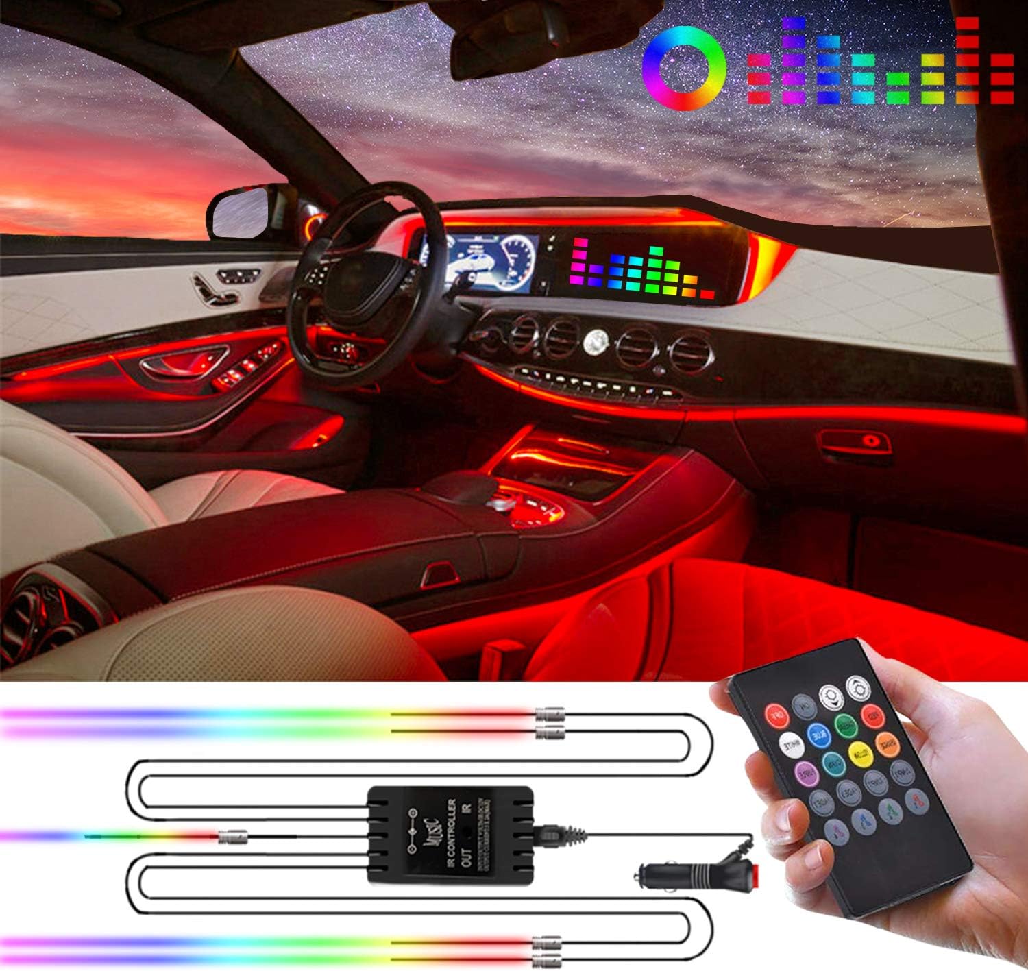 YIEUS Interior Car Lights,Multicolor Car LED Strip Light,5 in1 with 236