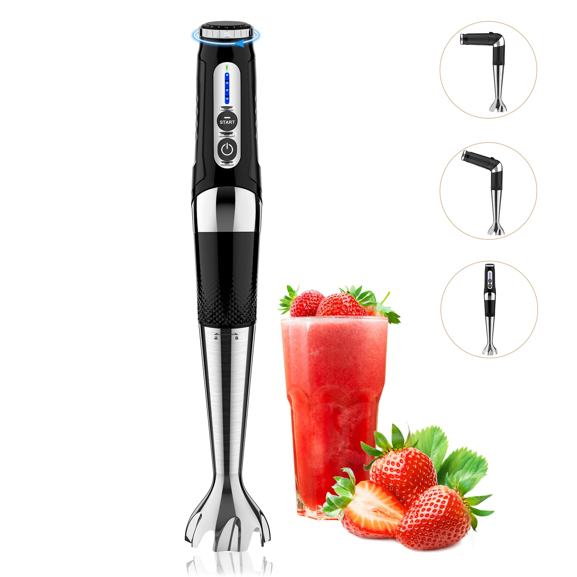 Photo 1 of Cordless Immersion Blender Handheld: Powerful Rechargeable Electric Hand Blender, 21-Speed & 3-Angle Adjustable with Stainless Steel Blades for Milkshakes, Smoothies, Soup, Puree, Baby Food (Black)