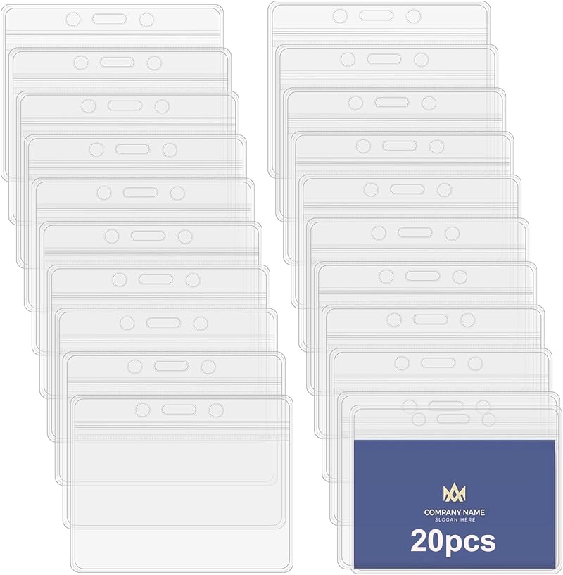 BEHAHAI 20pcs Clear Horizontal Waterproof Badge Holders 10x8.5cm