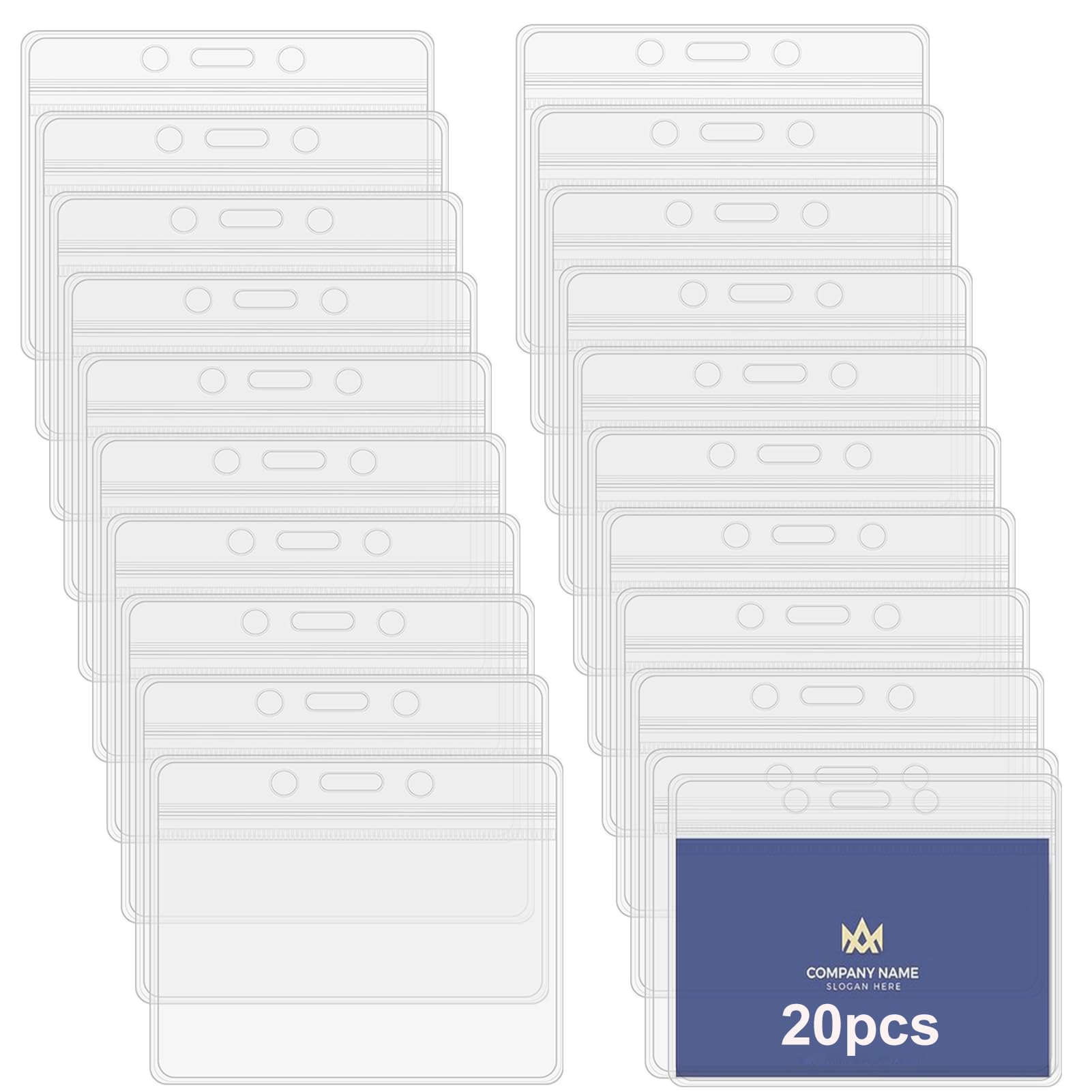 20pcs Plastic Card Holder Transparent Clear Horizontal Waterproof Name Tag Badge Id Card Holders Id Badge Card Plastic Wallets Pocket Holder Double Sided Badge Holders Lanyard Card Holder…