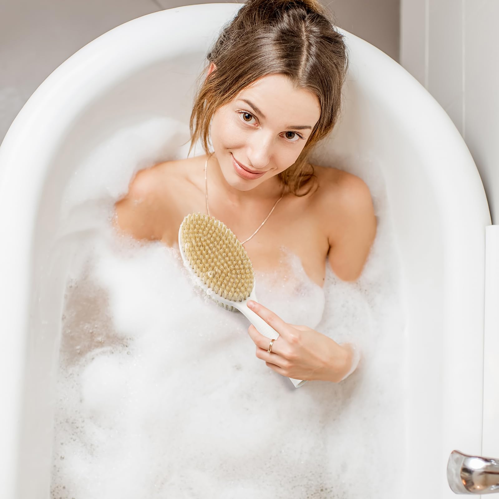 Backski Hand Held for Dry Brushing, Dry Brush for Lymphatic Drainage, Exfoliating Skin Brush with Soft and Stiff Bristles, 2-Pack Replacement Head for 19