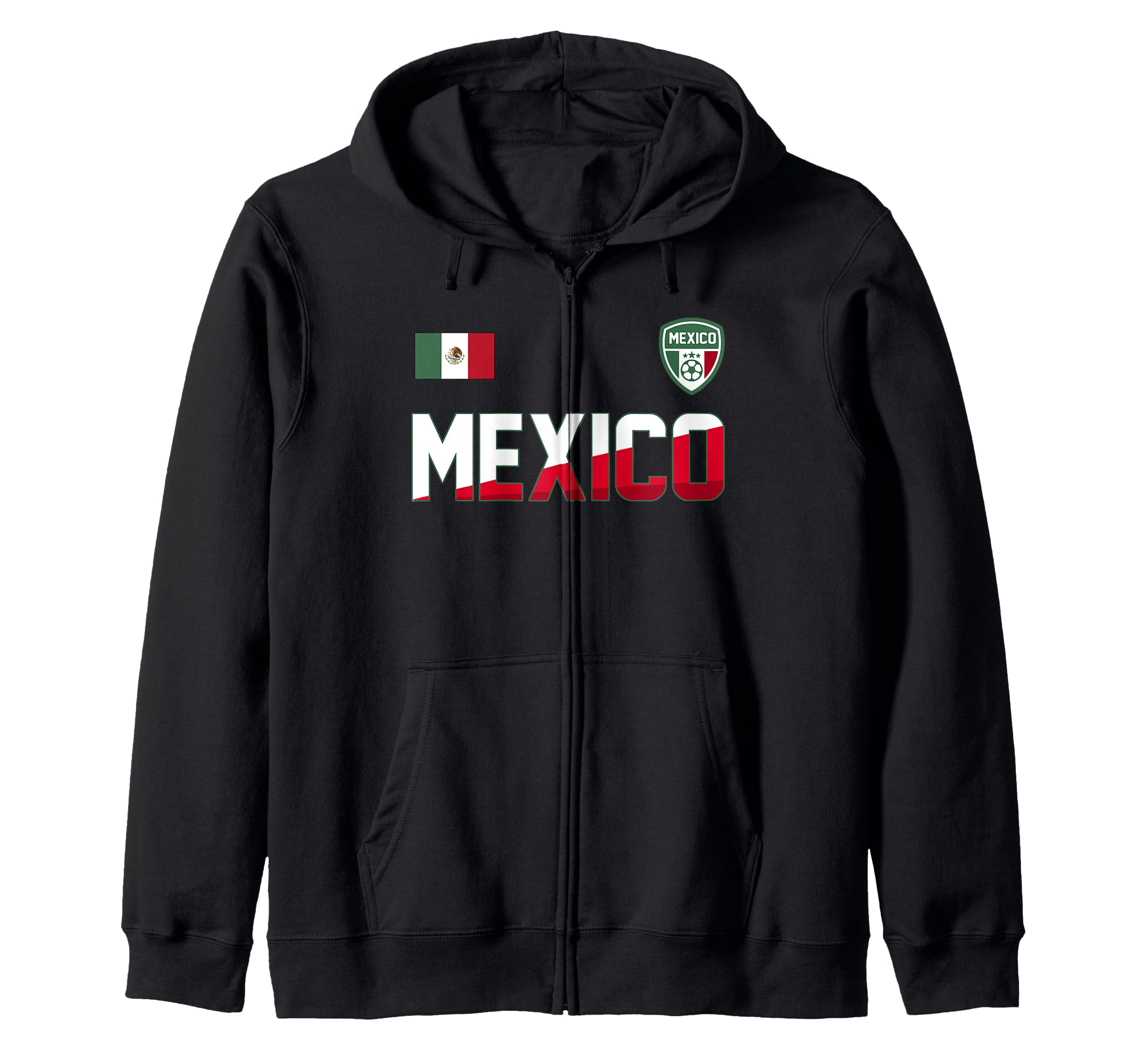Mexico Football Bold Text Flag Left Chest Zip Hoodie