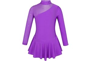 FEESHOW Little Big Girls Sparkle Mesh Splice Figure Ice Skating Dress Gymnastic Sports Dance Leotard Tutu Skirt