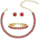 Women Rhinestone Crystal Jewelry Set Crystal Tennis Design Rhinestone Choker Necklace Link Bracelet Teardrop Earrings Set Wedding Bridal Bridesmaids Party