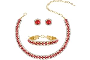 PAXUAN Women Rhinestone Crystal Jewelry Set Crystal Tennis Design Rhinestone Choker Necklace Link Bracelet Teardrop Earrings Set Wedding Bridal Bridesmaids Party