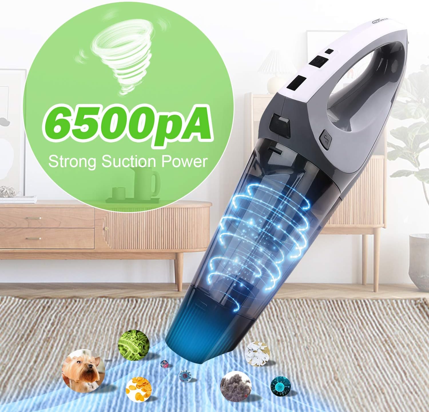 VACPOWER Handheld Vacuum, Cordless Handheld Vacuum, 6500PA Portable Hand Vacuum Cleaner with Rechargeable 2500mAh for Pet Hair, Home, and Car Cleaning: Home & Kitchen