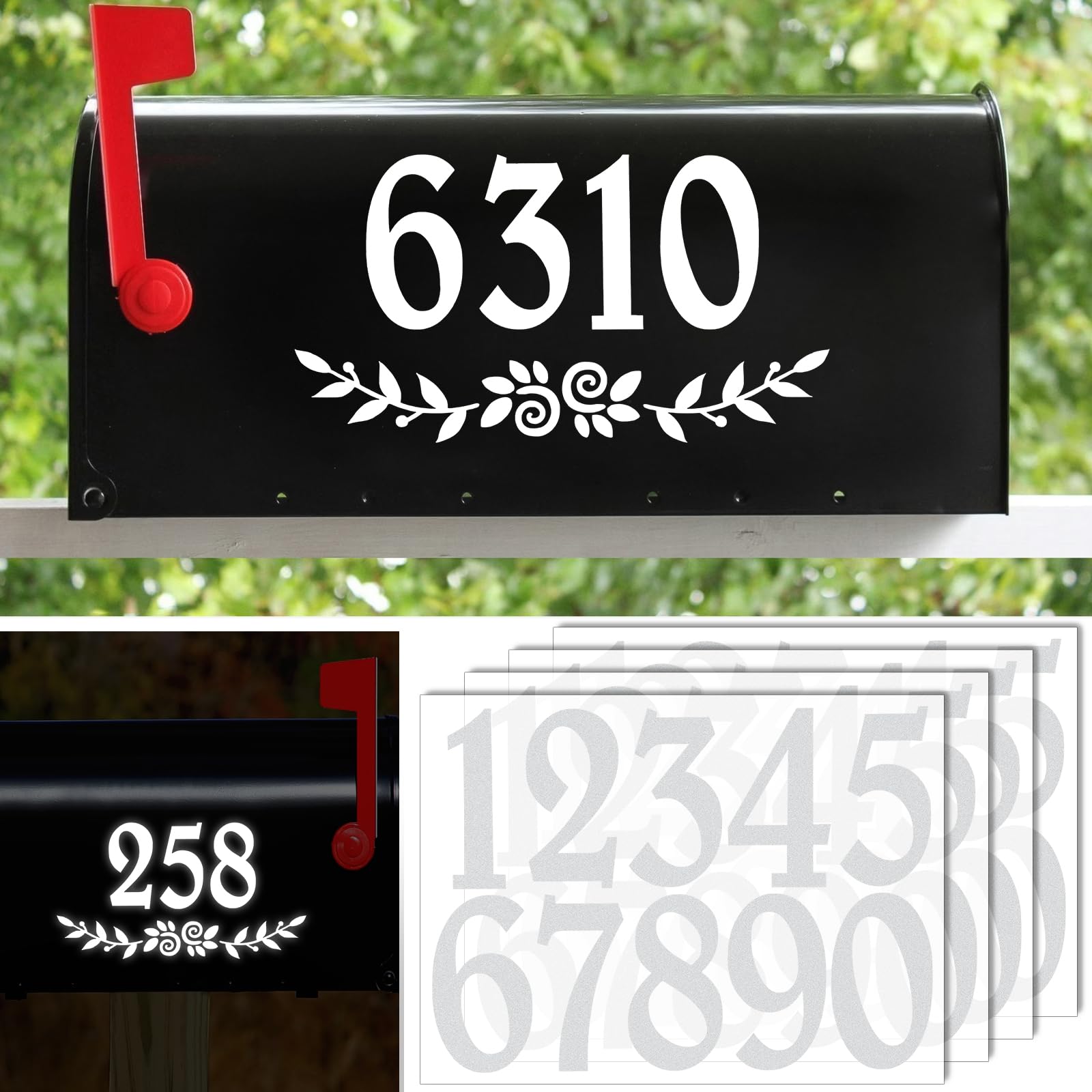 3 Inch Reflective White Mailbox Numbers Stickers, 4