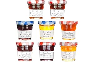 ITHACORE Gift Box of 8 Bonne Maman Mini 1 oz. Jars (2 Strawberry and 1 each of Grape, Honey, Apricot, Raspberry, Blueberry & Orange Marmalade