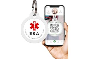 ROVERTAGS QR Code Pet Tag Service Dog ID - ESA - Emotional Support Service Dog Name Tags (ESA, L)