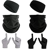 6 Pcs Face Mask Fleece Neck Gaiter Ear Warmer Headband Warm Stretchy Knit Gloves With Finger Holes for Men Women