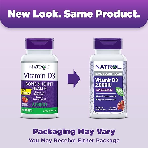 NATROL FAST DISSOLVE VITAMIN D3 2,000 IU, DIETARY SUPPLEMENT FOR BONE AND JOINT HEALTH, BONE SUPPORT SUPPLEMENT, 90 TABLETS, 90 DAY SUPPLY
