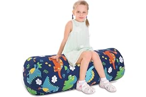SANFERGE Stuffed Animal Storage Bean Bag Chair Cover (No Filler), Cylinder Plush Toy Storage Stuff and Sit Seat for Kids Boys and Girls, Canvas Large Soft Sit & Play Sofa with YKK Zipper