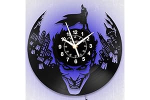 KINGLIVE Bat Decor Vinyl Record Clock, 12 Inch LED 7-Color Night Light Hero Comics Theme Wall Clock Bruce and Joker Decor Silent Clock, Gifts for Men Teen with Remote Control