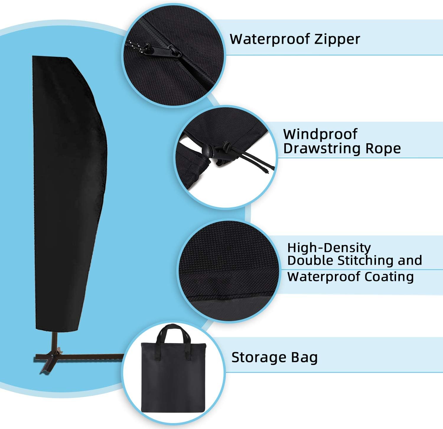 Patio Umbrella Cover, 600D Heavy Duty Waterproof Dustproof Breathable Oxford Fabric Outdoor Garden Parasol Covers with Zippered Storage Bag for Outside Umbrellas - Black (9ft to 13ft): Kitchen & Dining