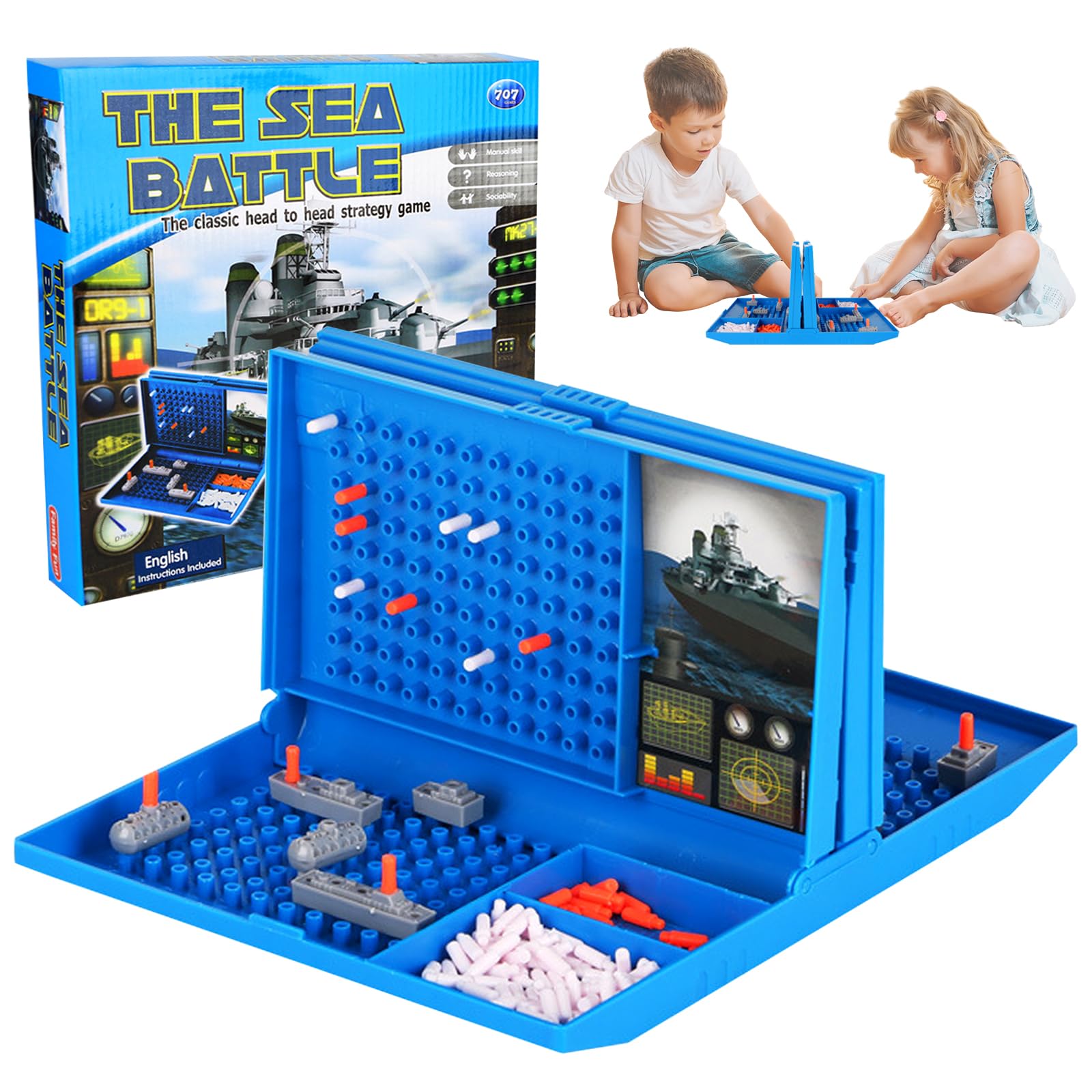Yooyan Sea Battle Ship Board Game, Battleship Classic, Sink the Ships Board Game, 2 Player Strategy Board Game, Strategy Board Game Sea Battle Toy for Children Aged 4 and up (Blue)
