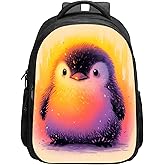 SARA NELL Cute Penguin Backpack Penguin School Book Bag, Elementary Boys Girls School Bag Stylish Casual Daypack, Large Capacity with 2 Main Compartments, 16 Inches, Black White Orange