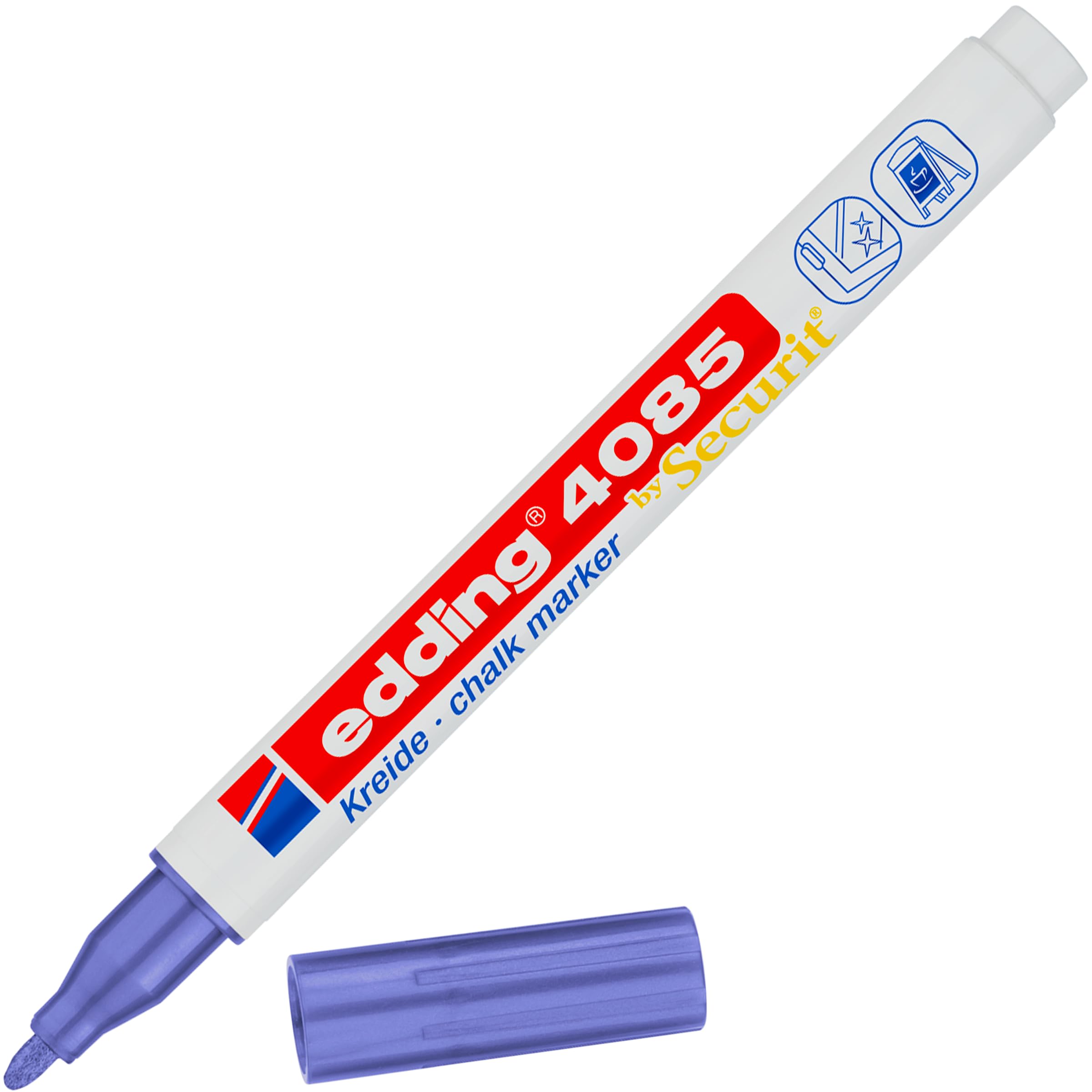 Edding 4085 Chalk Marker - Purple-Metallic - 1 Pen - Round Nib 1-2 mm, Fine-Nib Wet Wipe for Chalkboards, Windows, Glass, Mirrors - Liquid Chalk Marker for Opaque Coverage