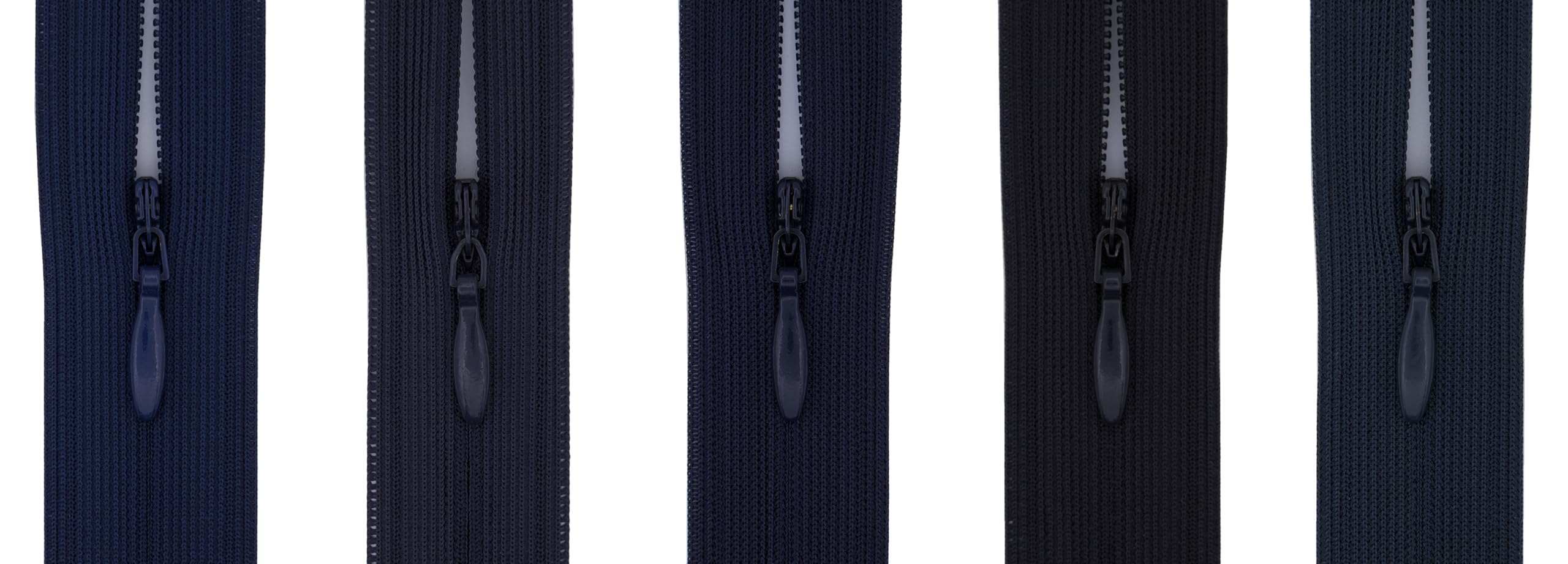 #3 Flexi Invisible Close-End Zip, Pack of 5 (Navy-to-Ink Blue, 22 inch)