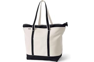Lands' End Zip Canvas Tote | Zipped Top, 100% Cotton Canvas, Five Sizes, Five Pockets, Key Strap, Water-Resistant Base, Beach