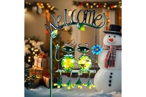 HONGLAND Solar Lights Outdoor Waterproof, Frog Swing Garden Decor, Frog Decorative Stake with Welcome Sign Landscape Patio Yard Gifts for Women Mom (48 inch)