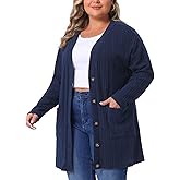 Agnes Orinda Plus Size Cardigans for Women Button V Neck Long Sleeves Lightweight Soft Knit Cardigan with Pockets