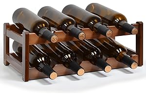 IWNTWY Wine Rack, 8 Bottles 2-Tier Free Standing Wine Racks, Wine Rack Countertop Holder Storage Shelf for Kitchen Cabinet Dining Room Bar (Brown)