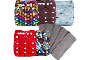 NEARKOI 10 pcs Baby Cloth Diapers Adjustable Washable Reusable for Baby Cloth Pocket Diapers 5 Pack + 5 Bamboo Inserts (Supergroup)