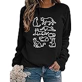 Elemevol Cat Mom Sweatshirt for Women Mama Shirts Cute Animal Long Sleeve Letter Print Tops