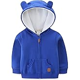 Bibimom Baby Hoodie Sherpa Lined Zip up Light Fleece Jacket Solid Bear Coat Fall Winter 3-24 M