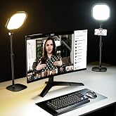 2 Packs Video Conference Lights for Zoom Meeting, Ring Light for Computer | LitONES Podcast Lighting Kit for Working from Home Office, Desktop Webcam Light with Stand and Phone Holder CRI 97.8