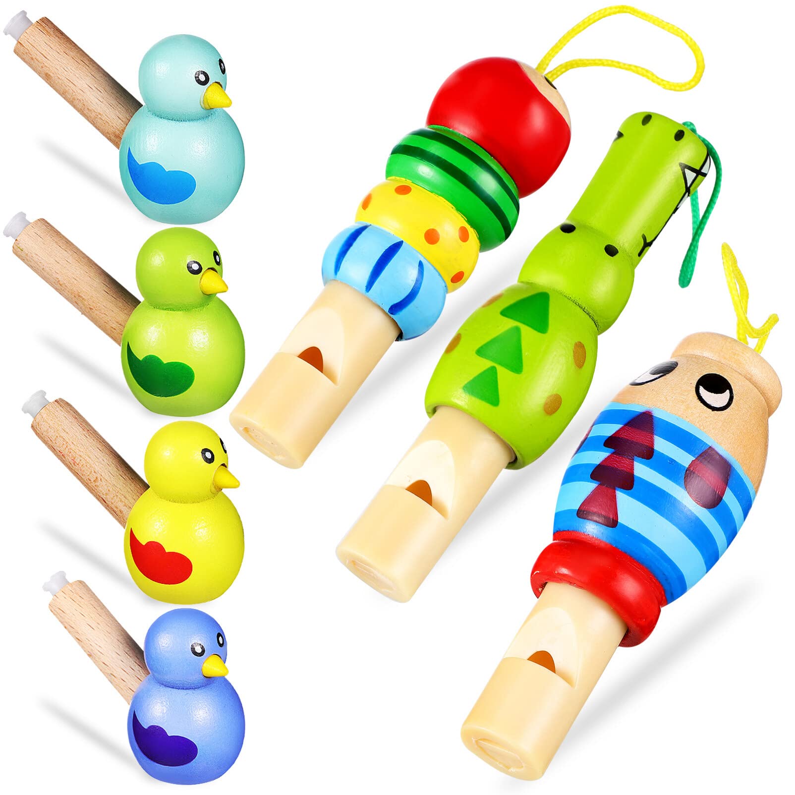 Photo 1 of 7Pcs Wooden Whistle for Kids, Cute Cartoon Animal Bird Whistle Set, Musical Instrument Early Learning Props Party Favors for Girls Boys