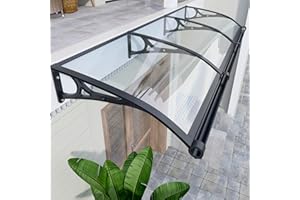 BZZQ Awnings for Windows Outside, Aluminum Bracket awnings, Black Bracket awnings, Suitable for terraces, Bedroom Windows, rain and Snow Protection, Sunshade, Easy to install-Transparent-60x100cm/24x40in