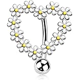 Melighting 14G Belly Button Rings Reverse Belly Rings Stainless Steel 316L Flower Belly Piercing Jewelry for Women Belly Piercing Navel Barbell Body Piercing Jewelry